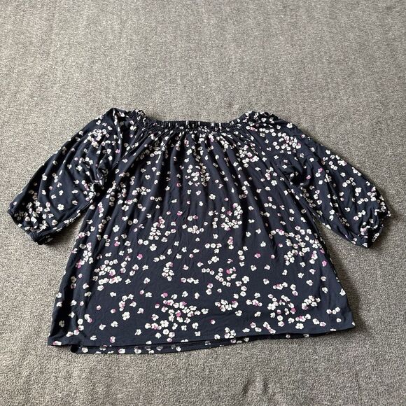 J JILL Wearever Convertible-Shoulder Smocked-Neck Top Blue Floral Size Womens M - Picture 4 of 9